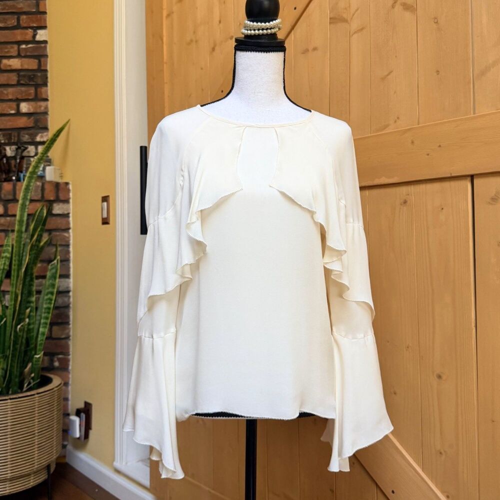 Artelier Nicole Miller Cream White Blouse Top Size Small Petite
